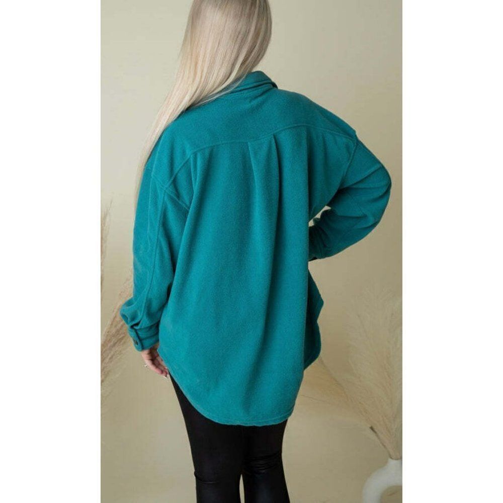 Zenana All About the Fleece Button-Down Shacket in Light Teal S-L QJ-4003D4 - Picture 9 of 10